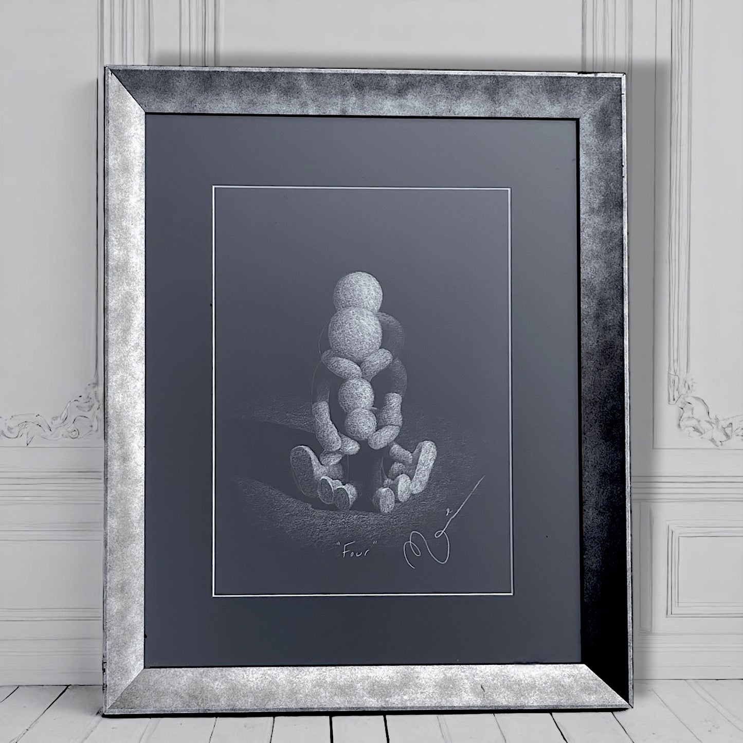 Mark Grieves Original Chalk Drawing "Four" Signed Abstract Figurative Artwork, Framed.