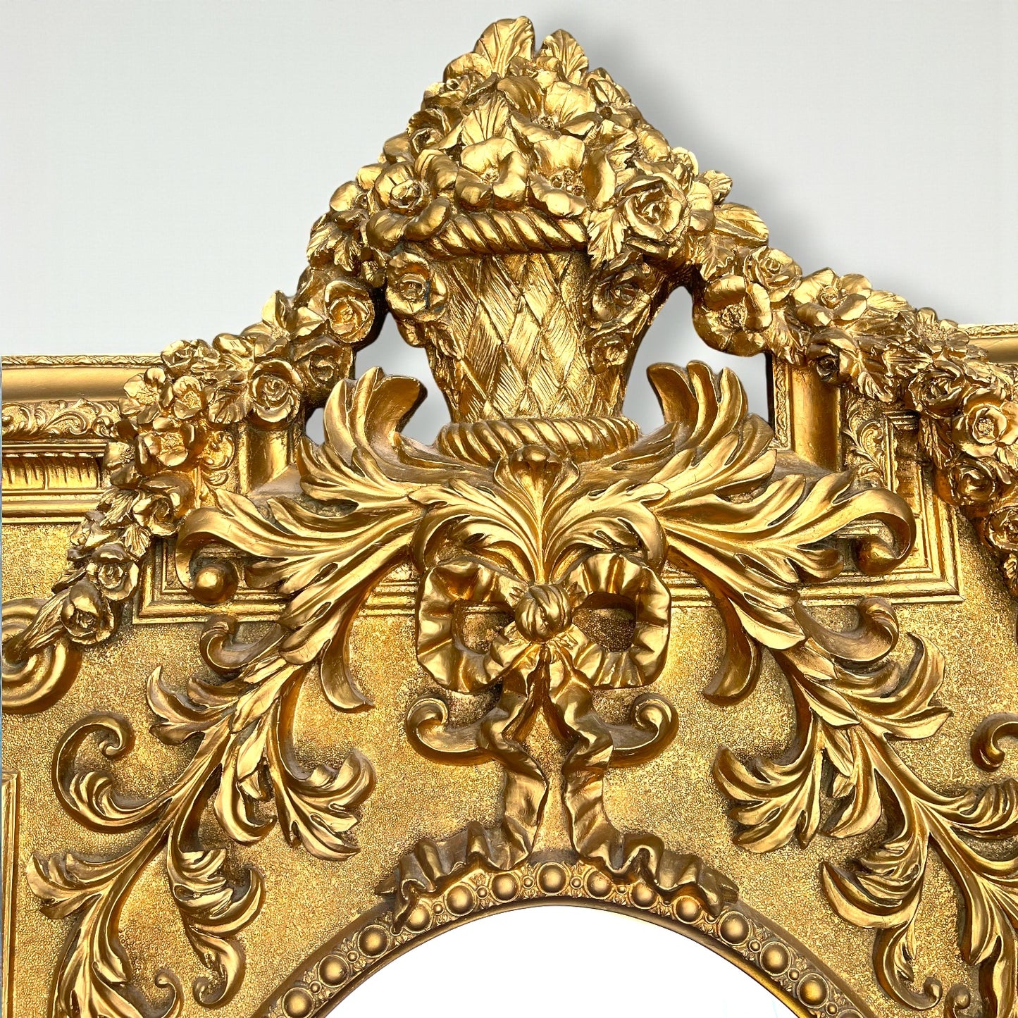 Large Ornate French Giltwood Louis XVI Style Hand-Carved Beveled Mirror