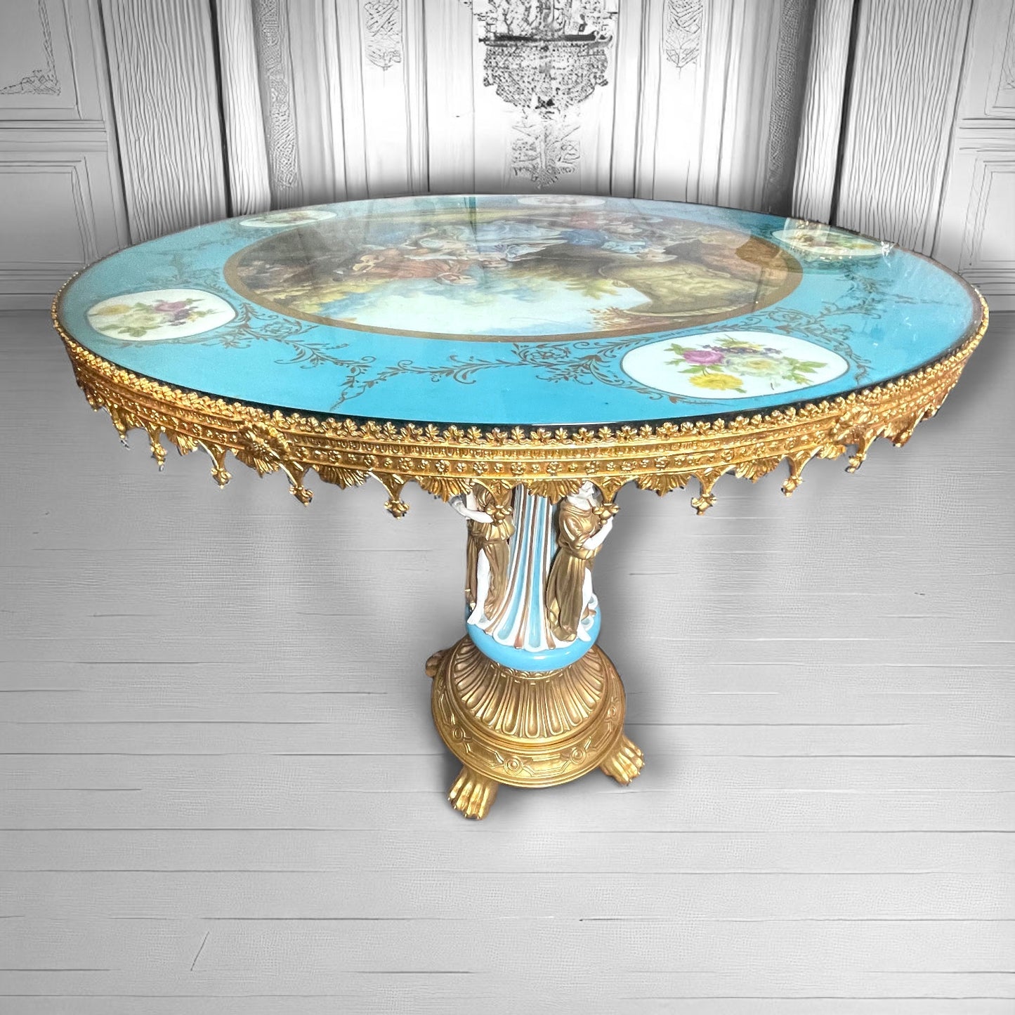 Sevres Rococo Style Porcelain Giltwood Guéridon Table ,The Three Graces, c.1970s