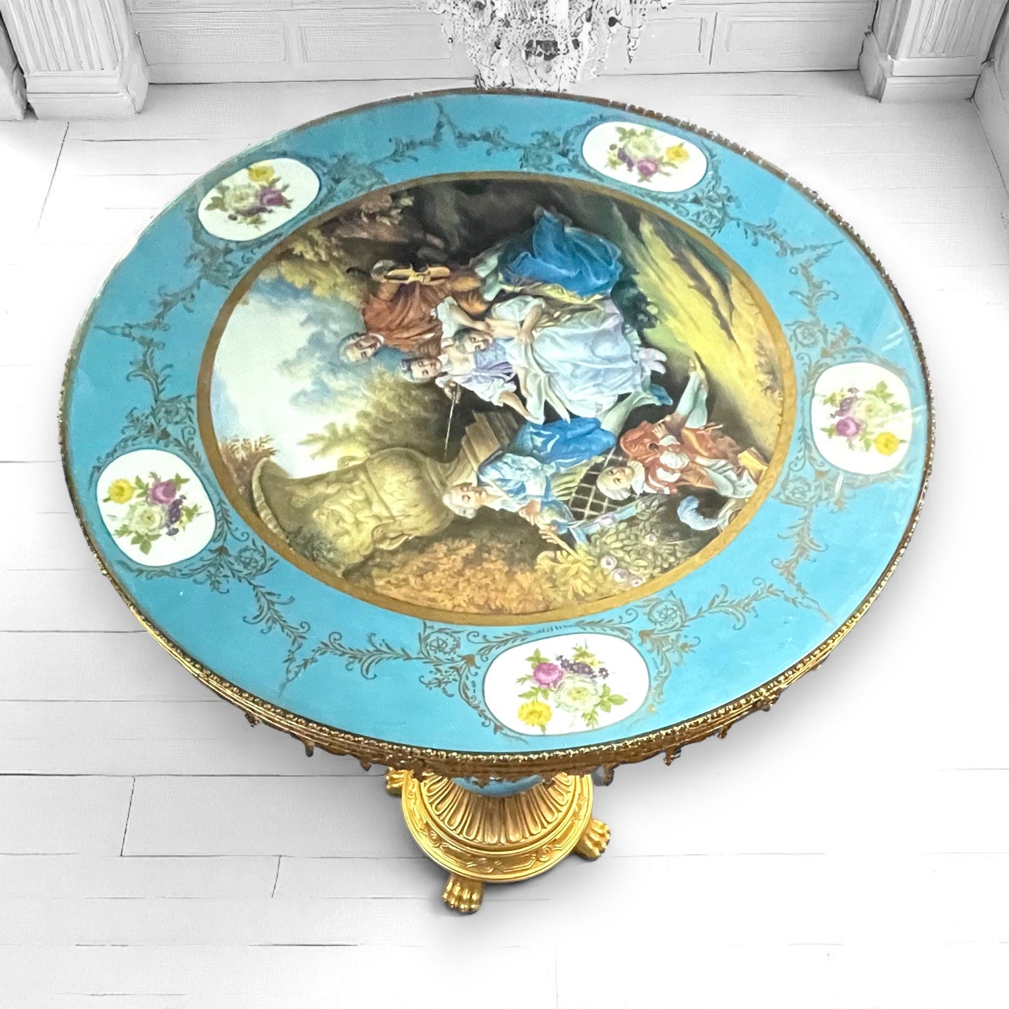 Sevres Rococo Style Porcelain Giltwood Guéridon Table ,The Three Graces, c.1970s