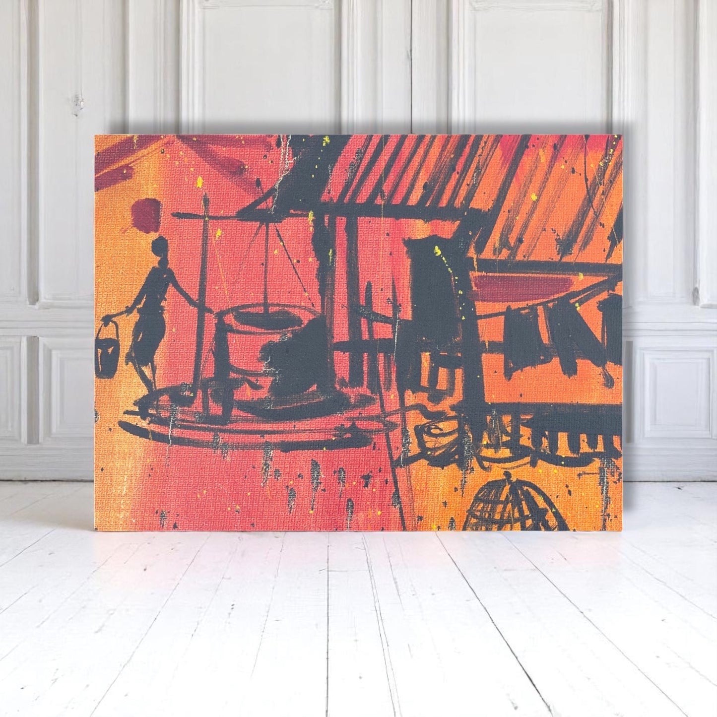 Large Harlim vintage Ink & Watercolour Canvas