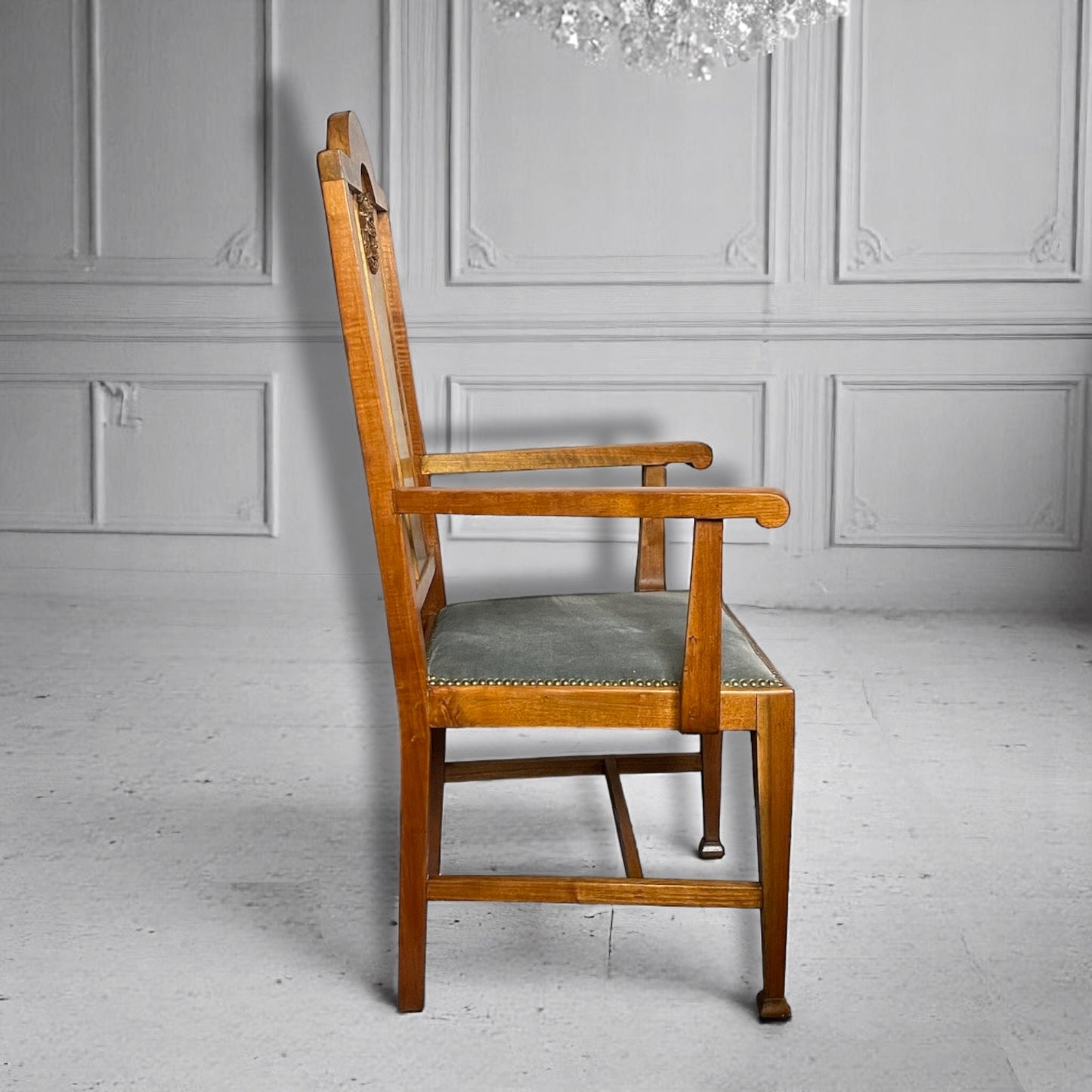 Antique Arts & Crafts Armchair c.1900 with Carved Gilt Wreath Detail