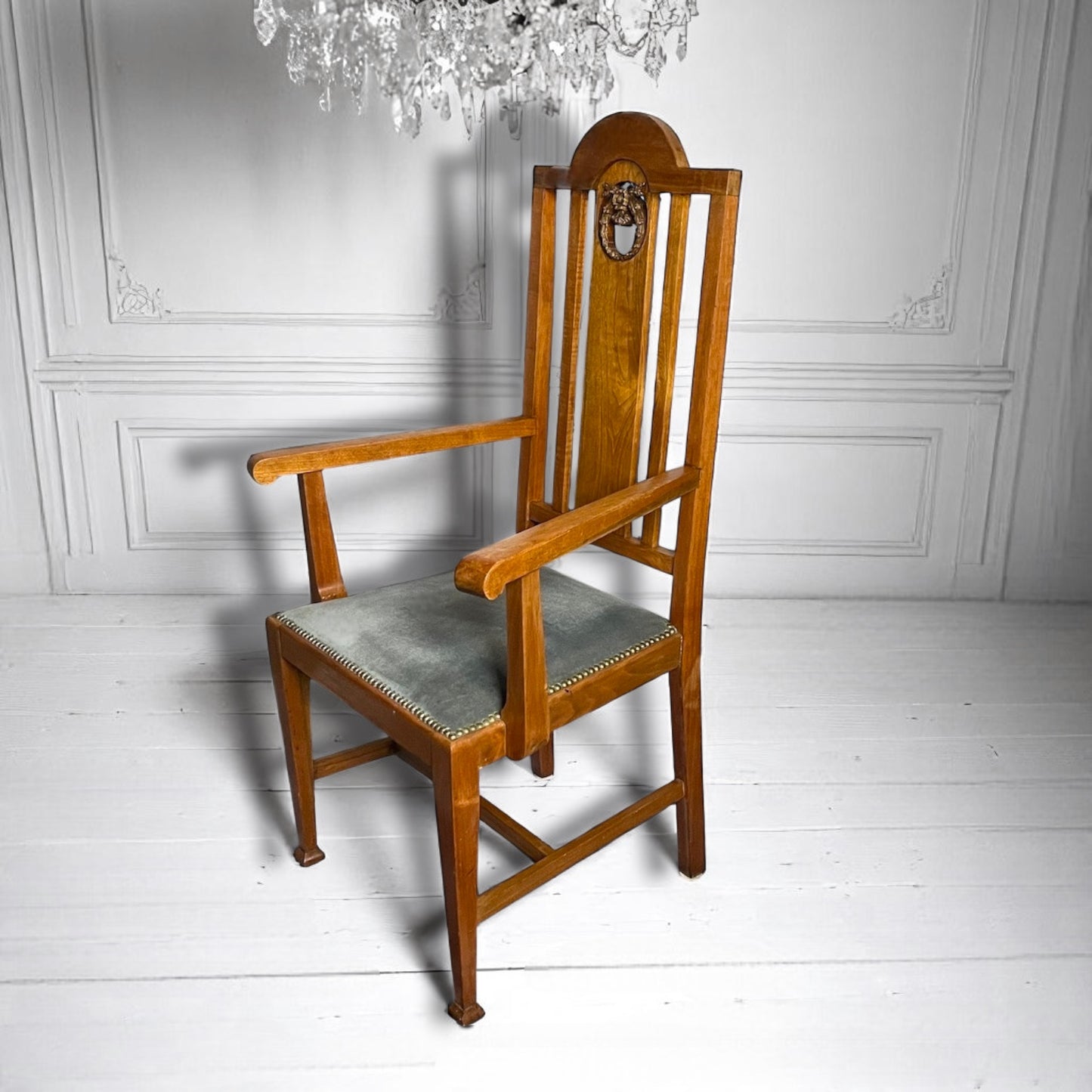 Antique Arts & Crafts Armchair c.1900 with Carved Gilt Wreath Detail