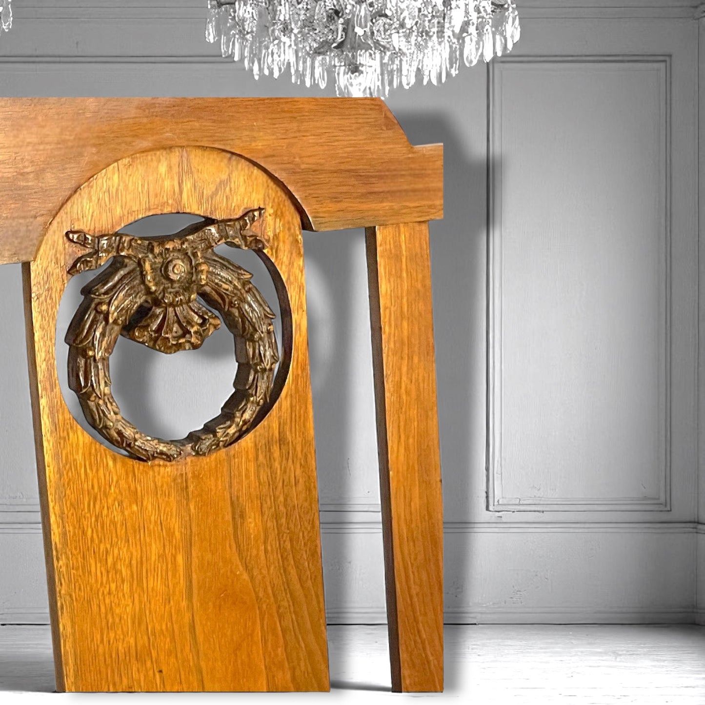 Antique Arts & Crafts Armchair c.1900 with Carved Gilt Wreath Detail