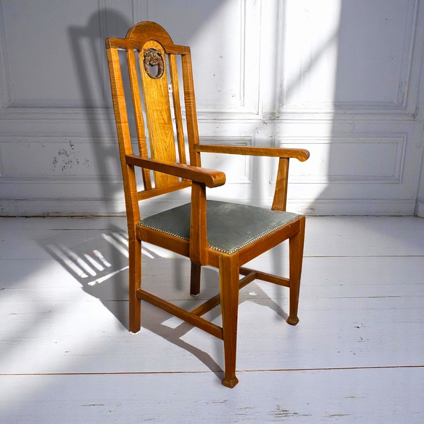 Antique Arts & Crafts Armchair c.1900 with Carved Gilt Wreath Detail