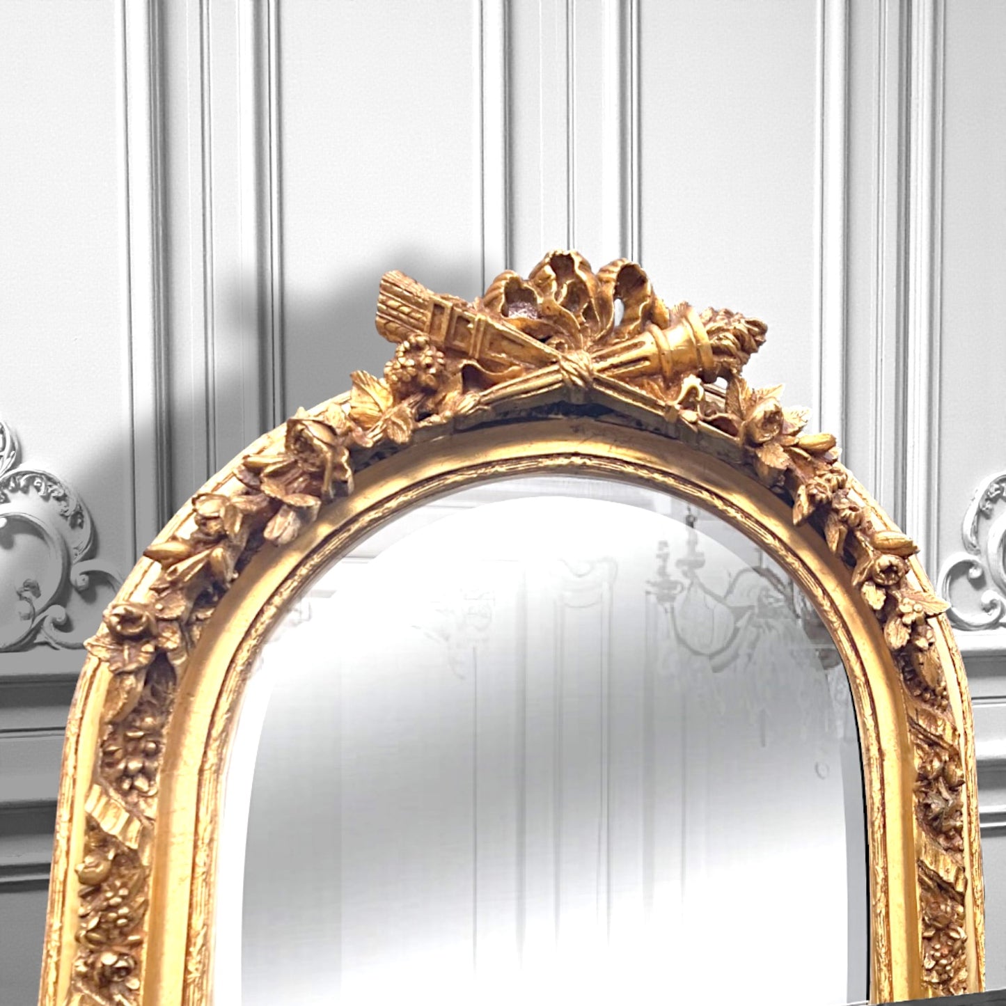 Large French French Louis XVI Style Ornate Gilt Gold Mirror