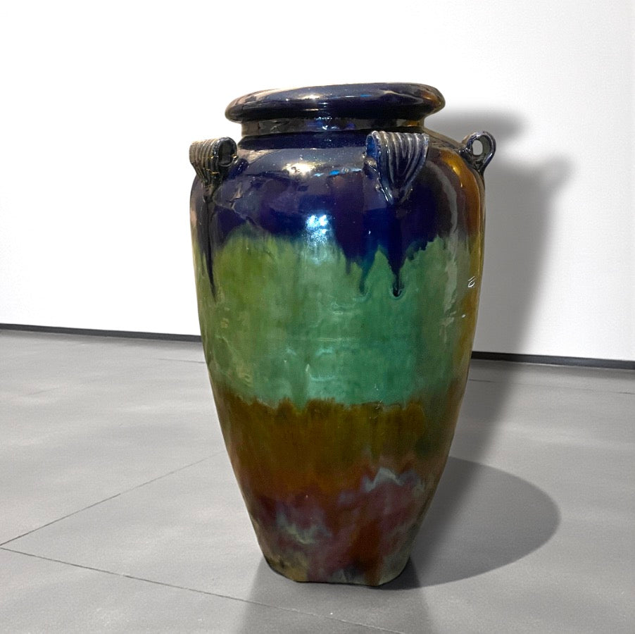 Vintage Pair 90cm Vietnamese Temple Jars – Blue Green Drip Glaze Heavy Pottery