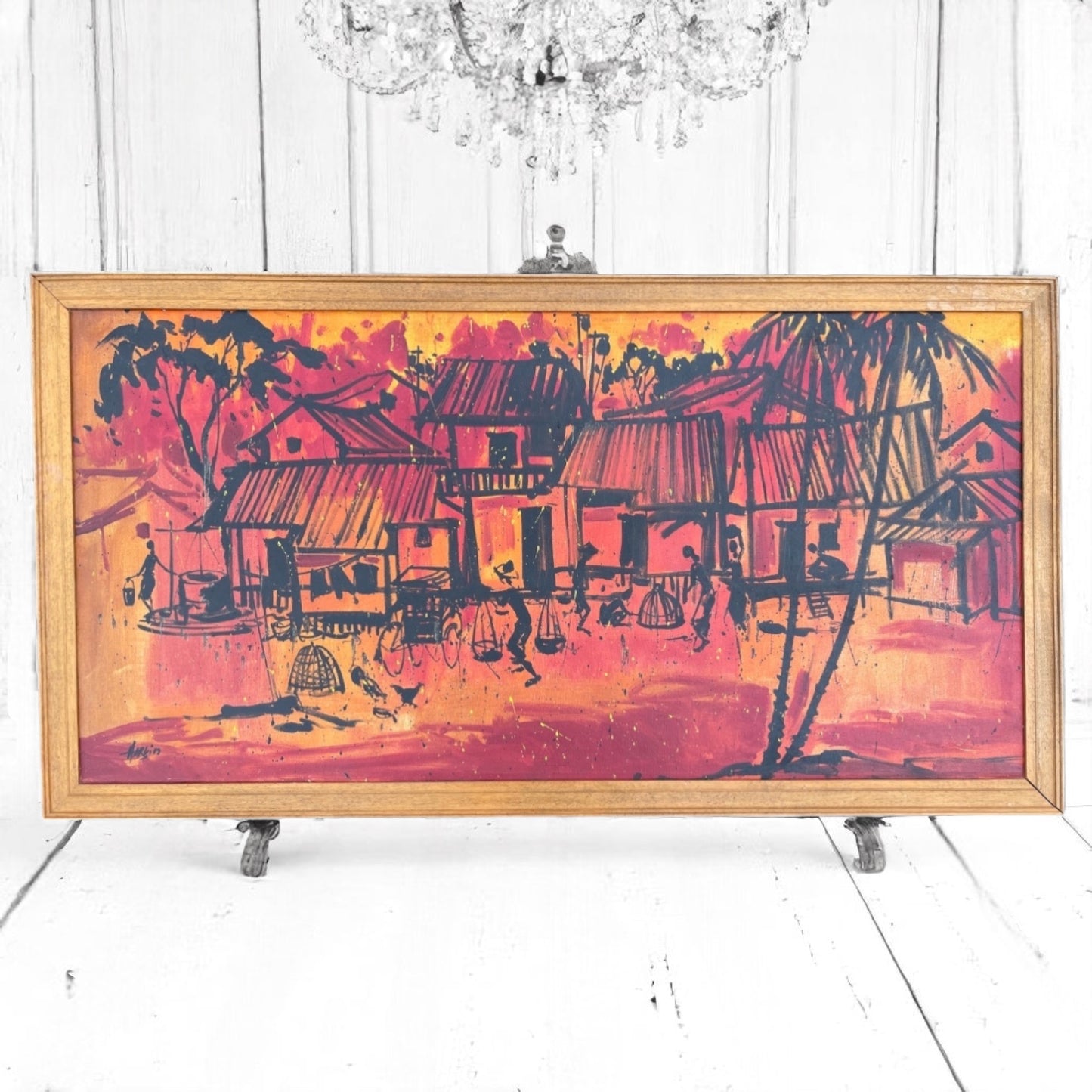Large Harlim vintage Ink & Watercolour Canvas