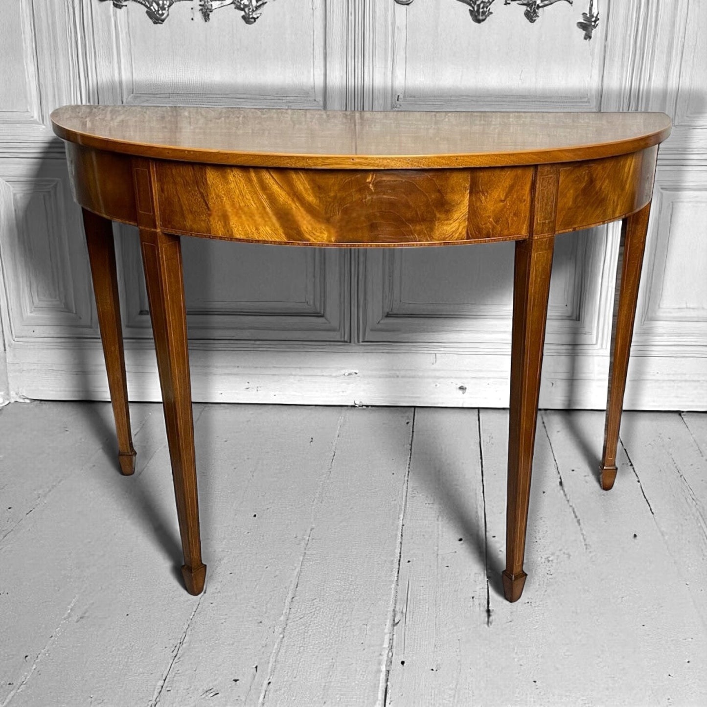 Antique Georgian Demi-Lune Console Table c1800 Mahogany Satinwood Inlay