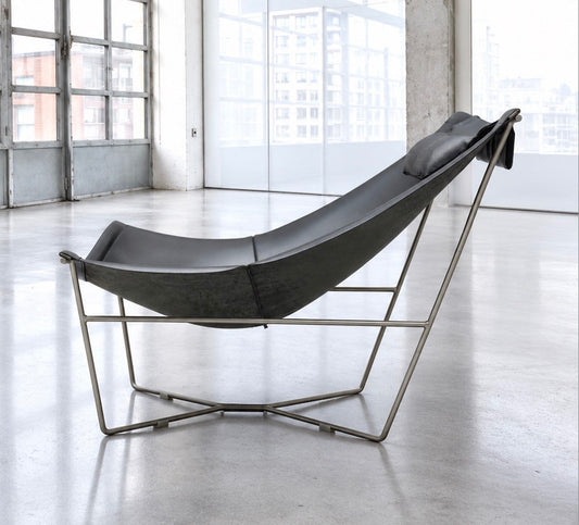 Habitat Semana 501 Black Leather Sling Lounge Chair by David Weeks