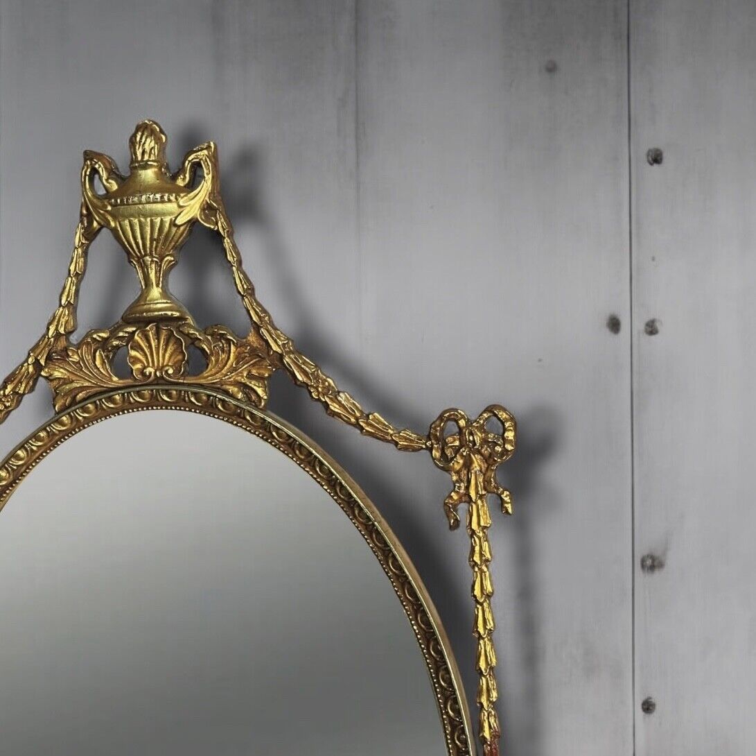 Large Antique Regency Adams Style Gilt Decorative Oval Bevelled Mirror.