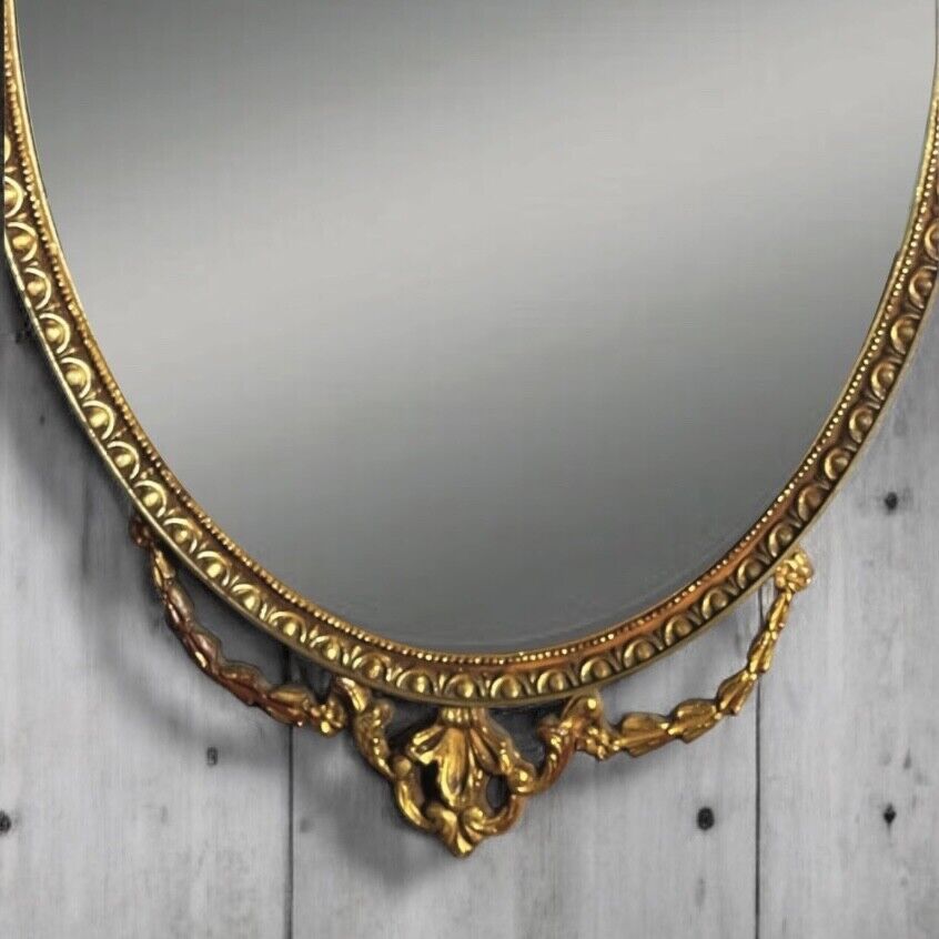 Large Antique Regency Adams Style Gilt Decorative Oval Bevelled Mirror.