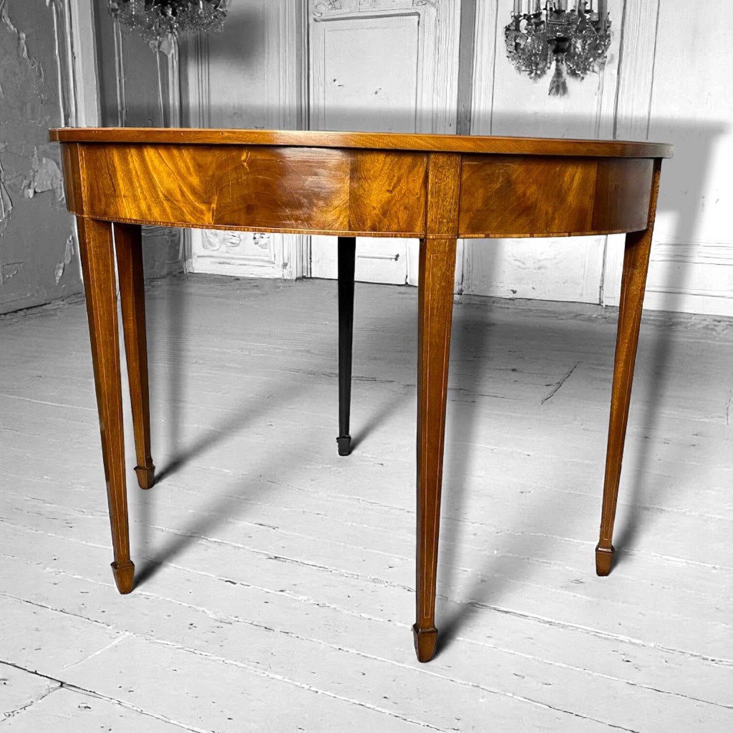 Antique Georgian Demi-Lune Console Table c1800 Mahogany Satinwood Inlay