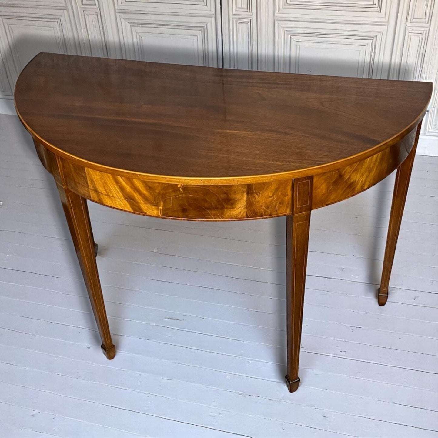 Antique Georgian Demi-Lune Console Table c1800 Mahogany Satinwood Inlay