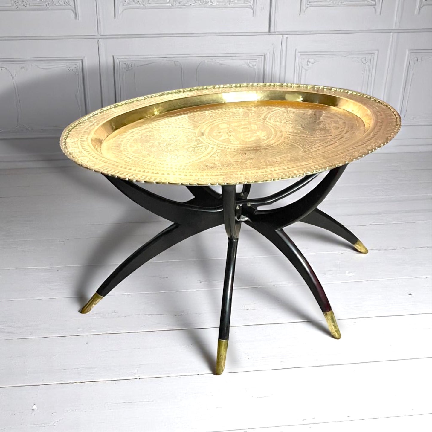 Mid Century Spider Leg Rare "Oval" Brass Folding Tray Table Hong Kong