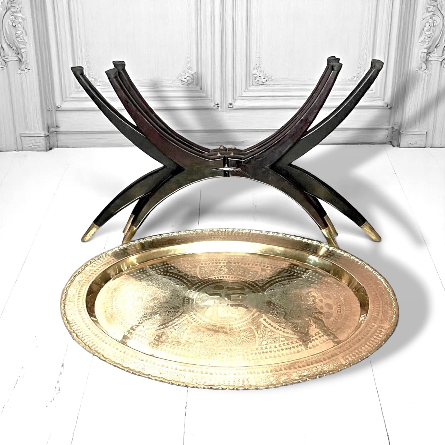 Mid Century Spider Leg Rare "Oval" Brass Folding Tray Table Hong Kong