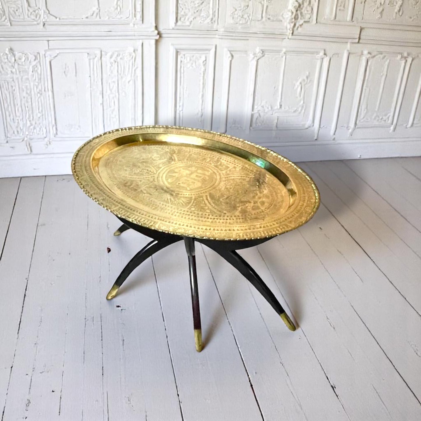 Mid Century Spider Leg Rare "Oval" Brass Folding Tray Table Hong Kong