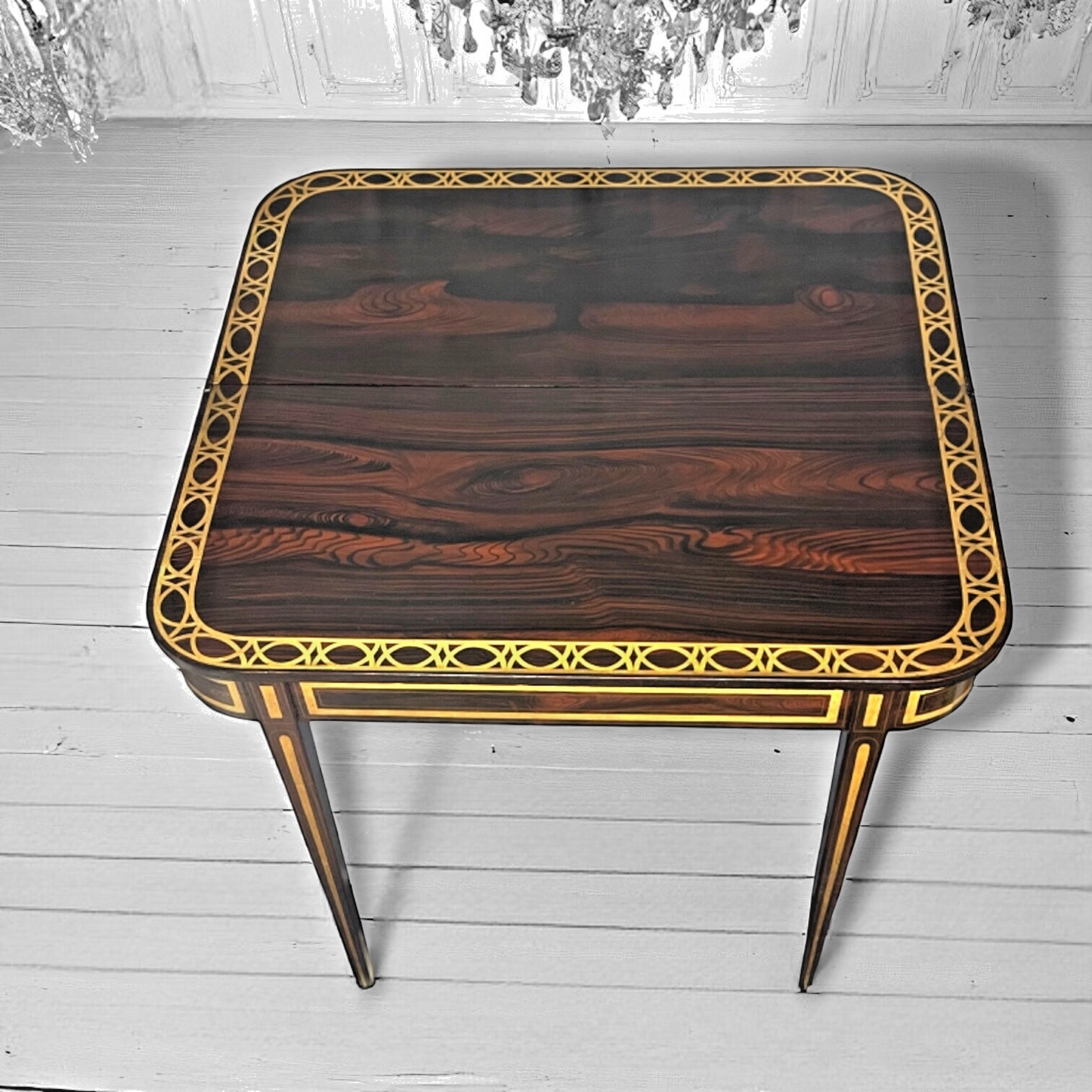 Antique Regency Rosewood & Gilt Fresco Folding Card Table c.1815–1825
