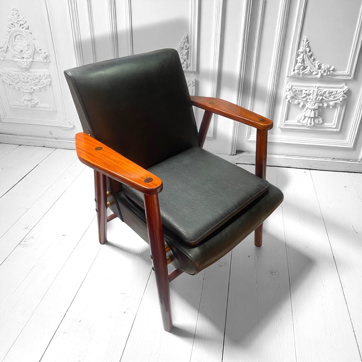 Mid Century Modern Robin Day Hille Mahogany Desk Lounge Arm Chair