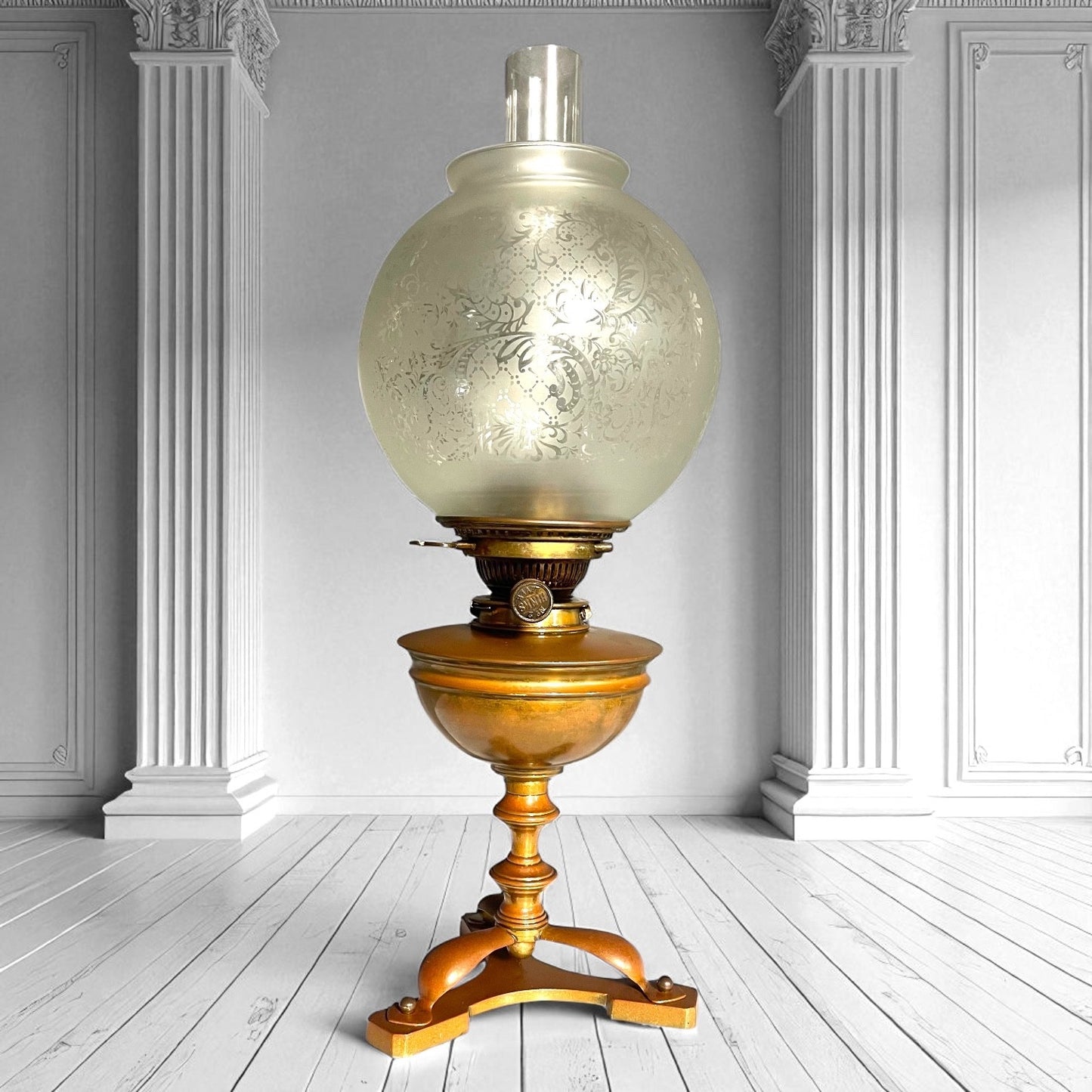 Antique Rare Victorian Copper Oil Lamp with Hinks No.2 Duplex Burner 1880 VGC