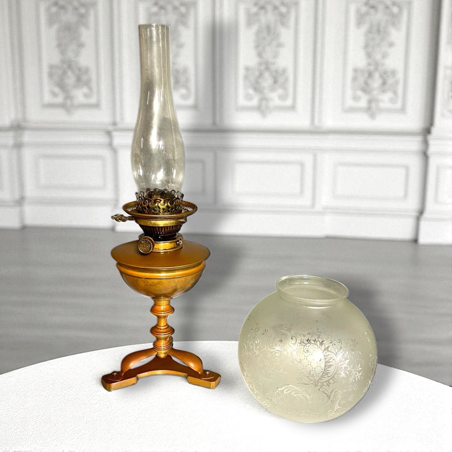 Antique Rare Victorian Copper Oil Lamp with Hinks No.2 Duplex Burner 1880 VGC