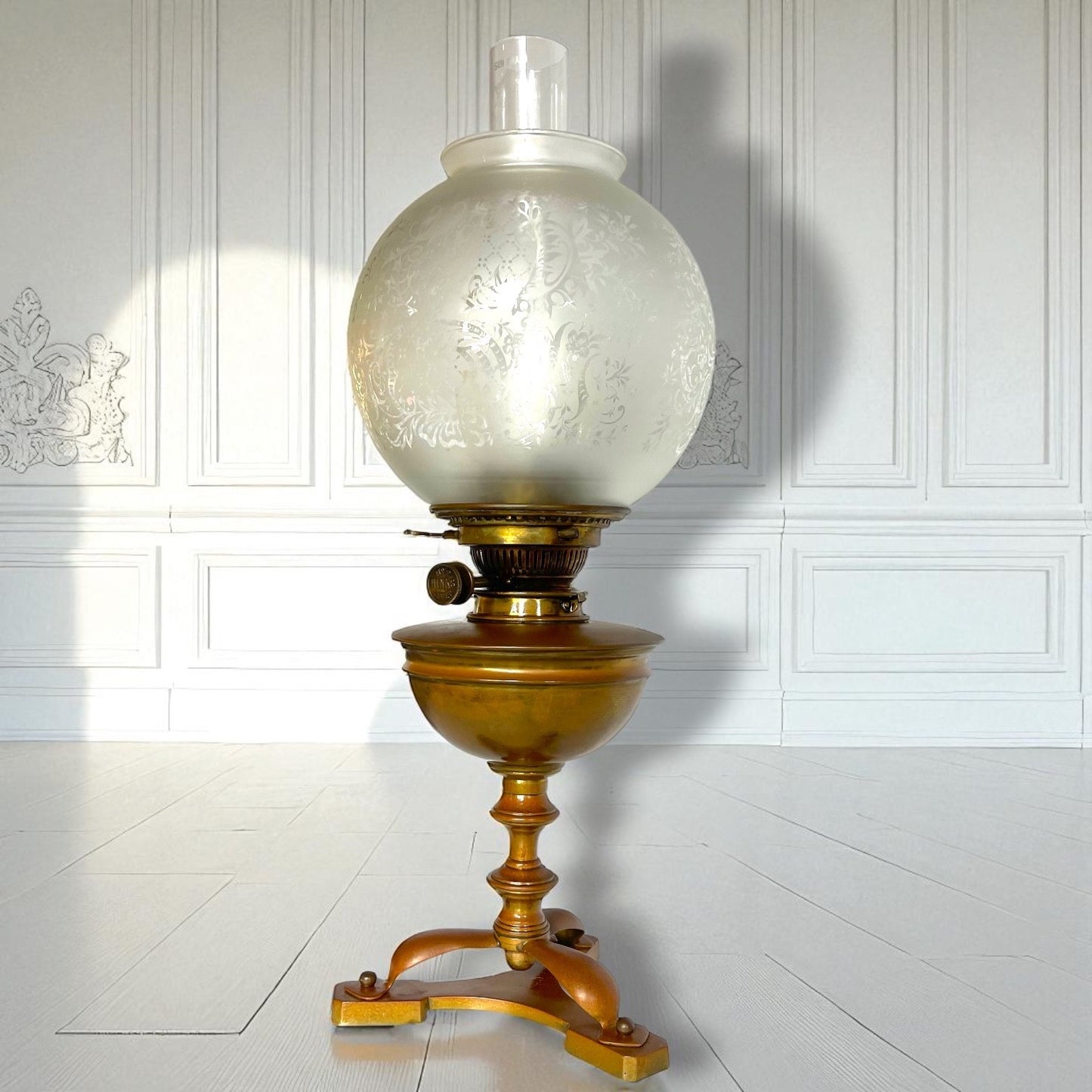 Antique Rare Victorian Copper Oil Lamp with Hinks No.2 Duplex Burner 1880 VGC