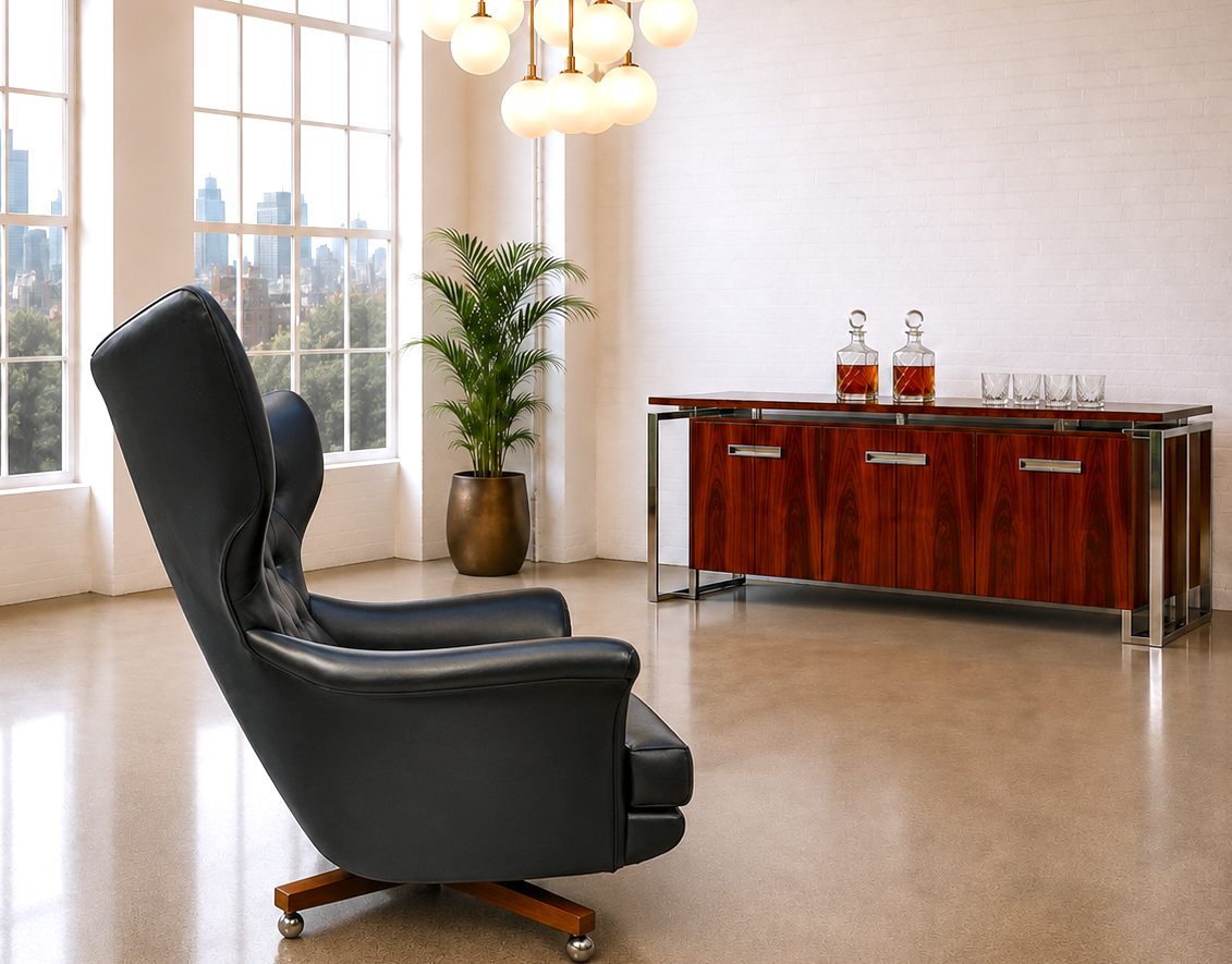 An Original Vintage G Plan 6250 “Blofeld” Swivel Armchair with Matching Footstool 6251 Iconic James Bond Chairs – Exceptional Original Condition