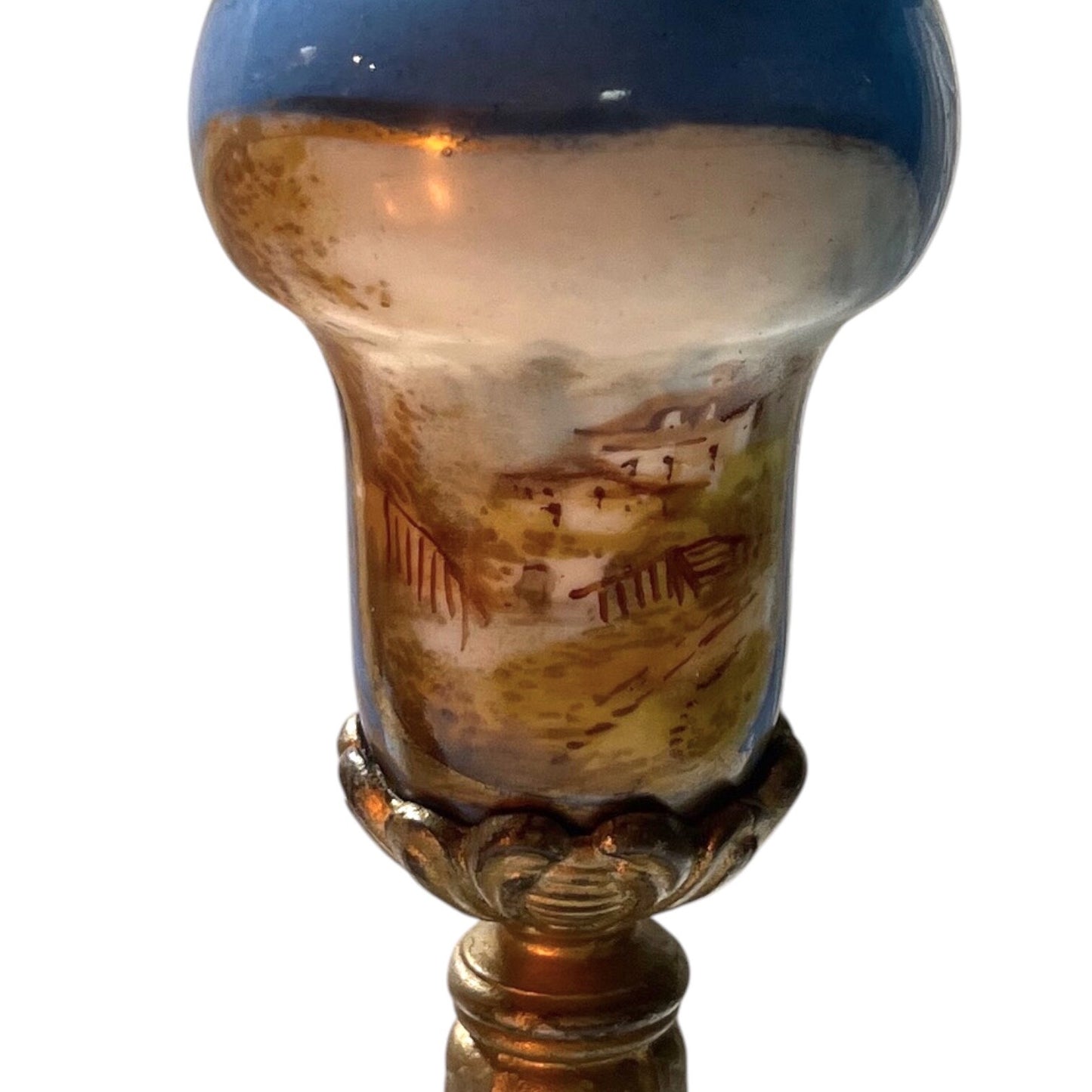 Pair of Antique French Ormolu & Porcelain Candlesticks Hand-Painted Landscape Panels – Rococo Revival, c. 1880–1900