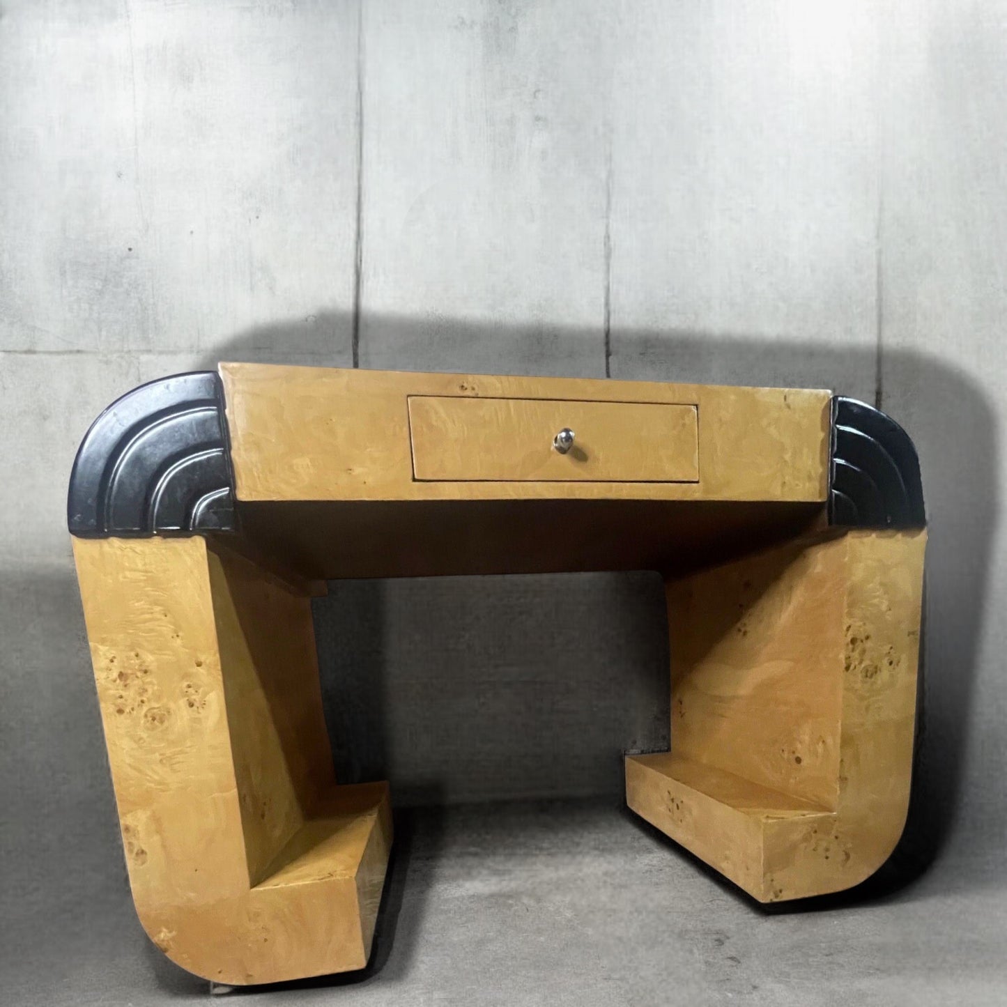 Art Deco burr maple console table with stool c1930