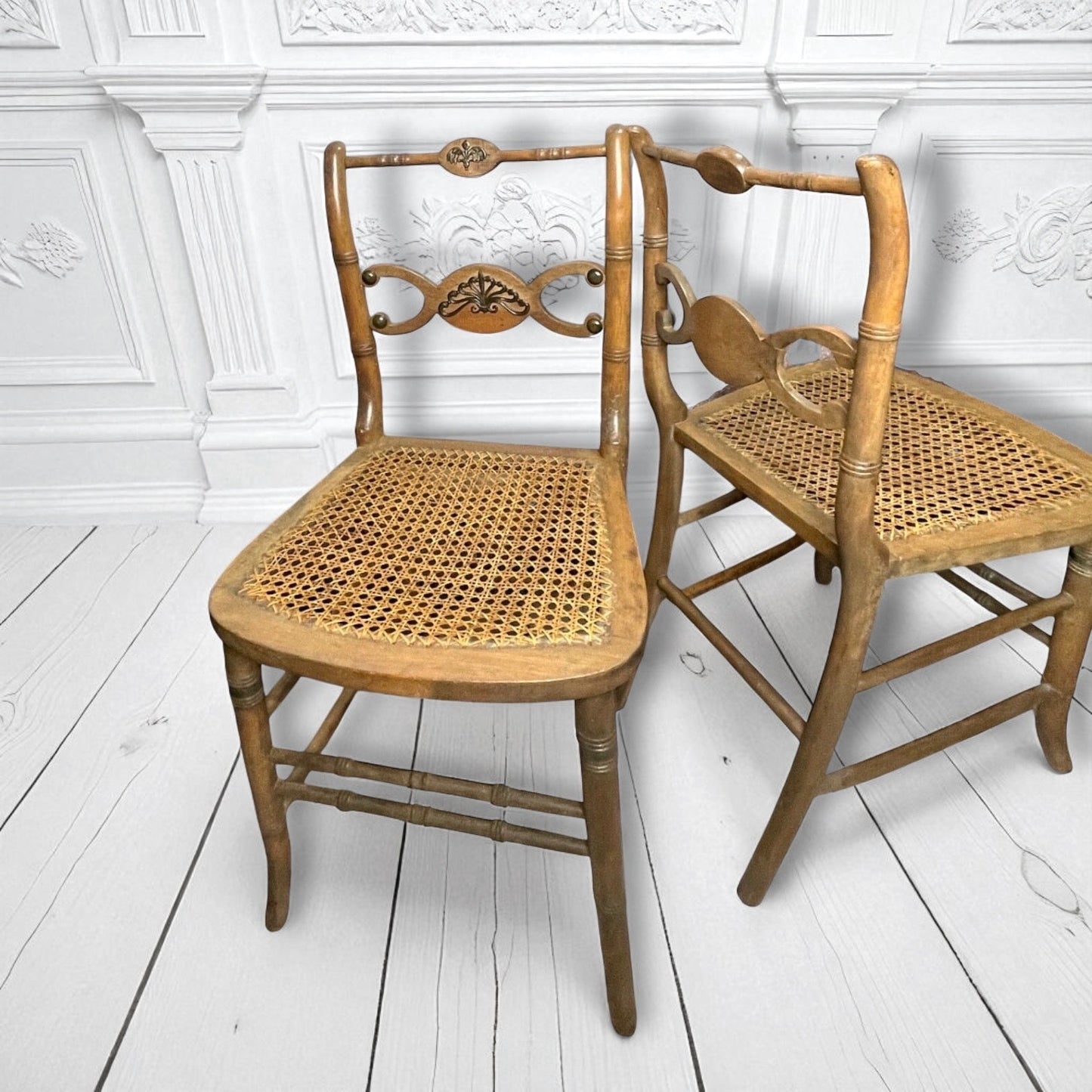 Napoleonic Empire Cane Brass Filagree Opera Chairs 1830's