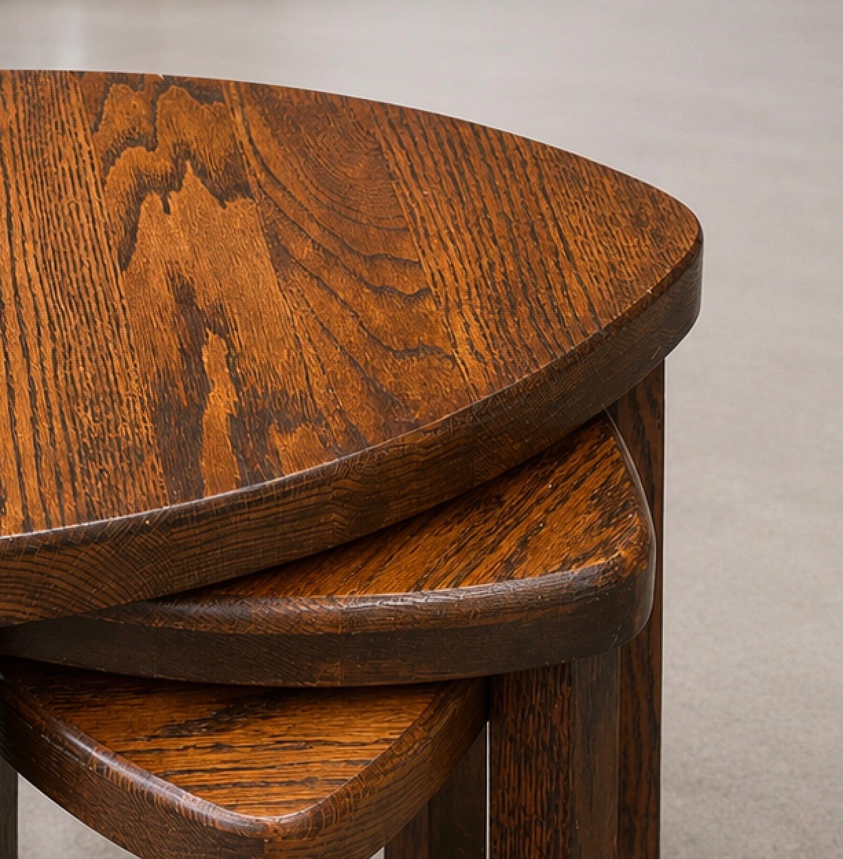 Vintage Brutalist Solid Oak Nesting Tables Set of 3 Pierre Chapo Style French Dutch 1970s