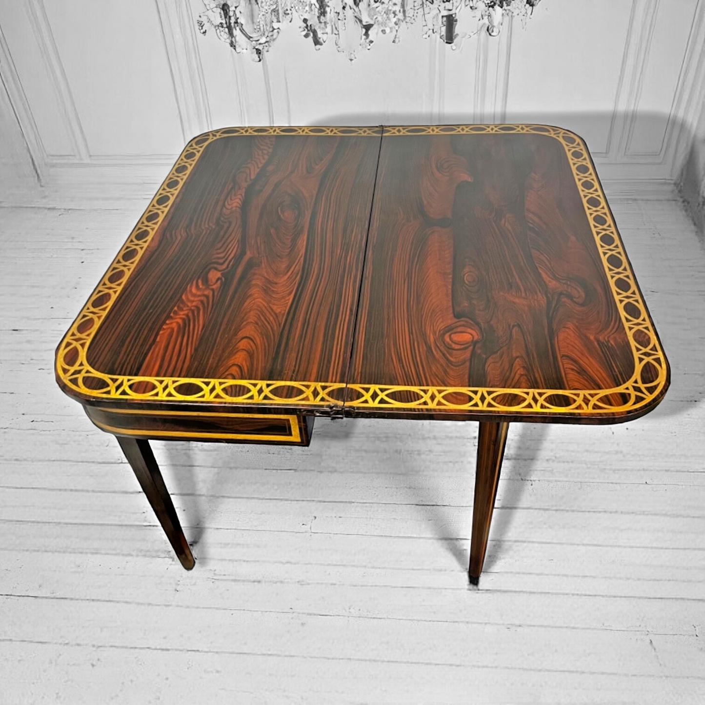 Antique Regency Rosewood & Gilt Fresco Folding Card Table c.1815–1825