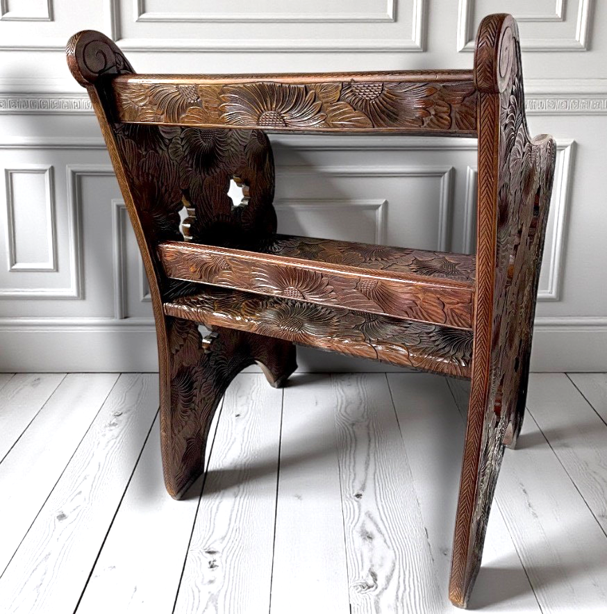 Antique Liberty Arts & Crafts Japanese Carved Floral Fruitwood Chair 1905