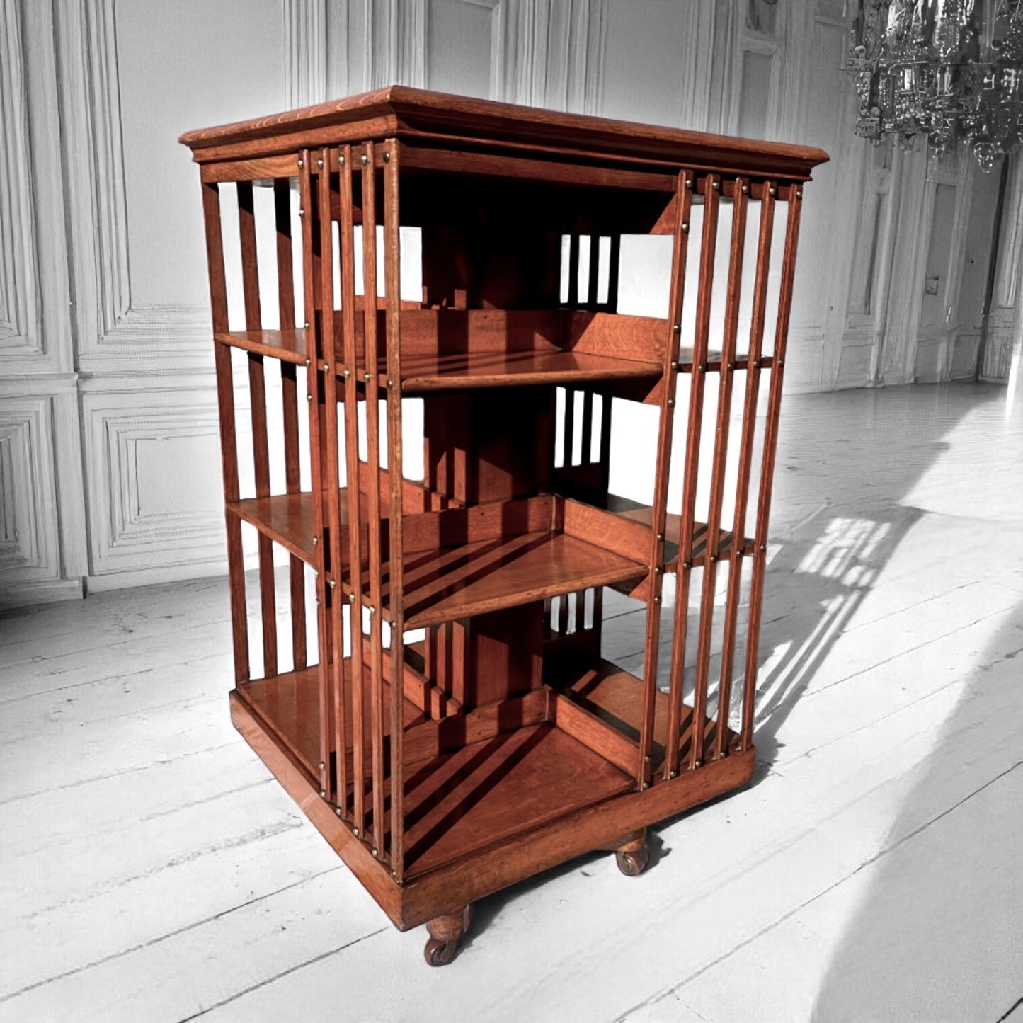 Antique Edwardian Revolving Walnut Bespoke Bookcase,1910