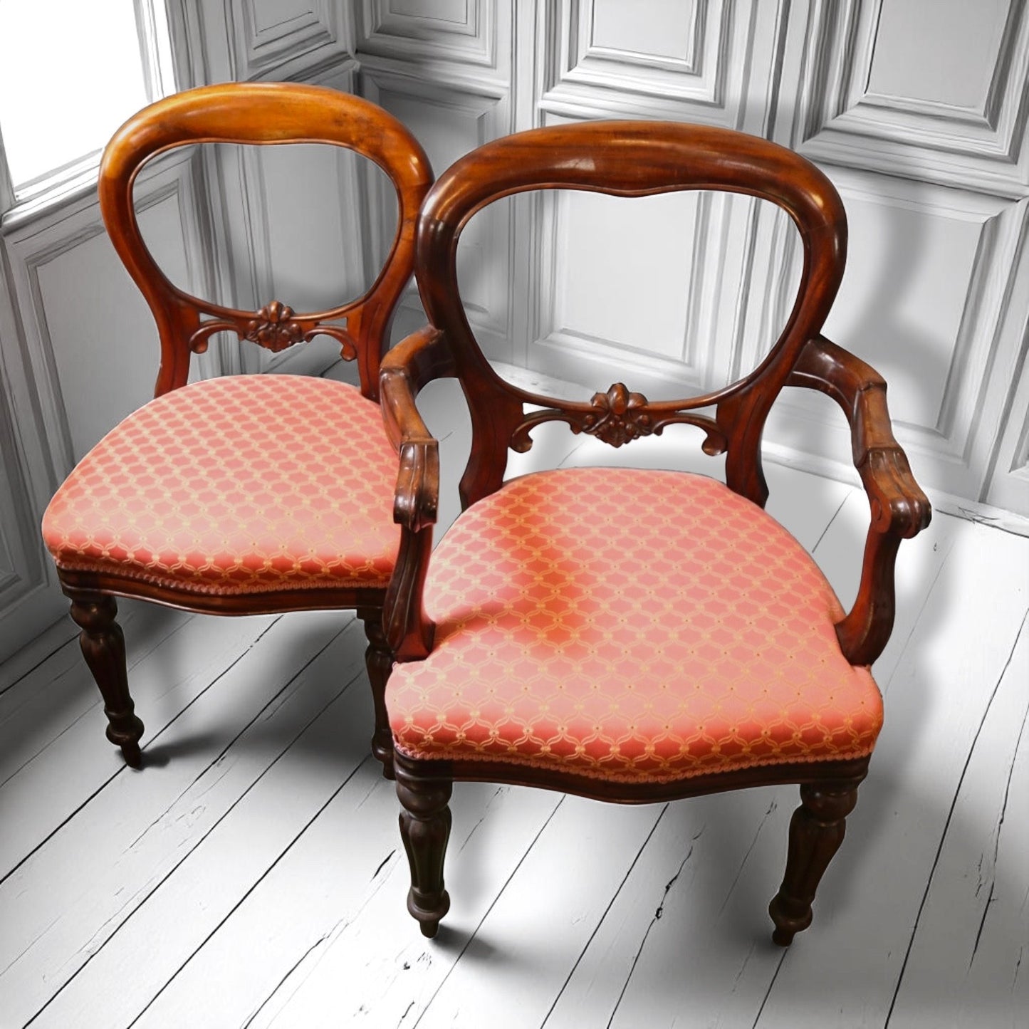 Antique Mahogany Dining Set – 10ft Wind-Out Table & 8 Balloon Back Chairs c1900