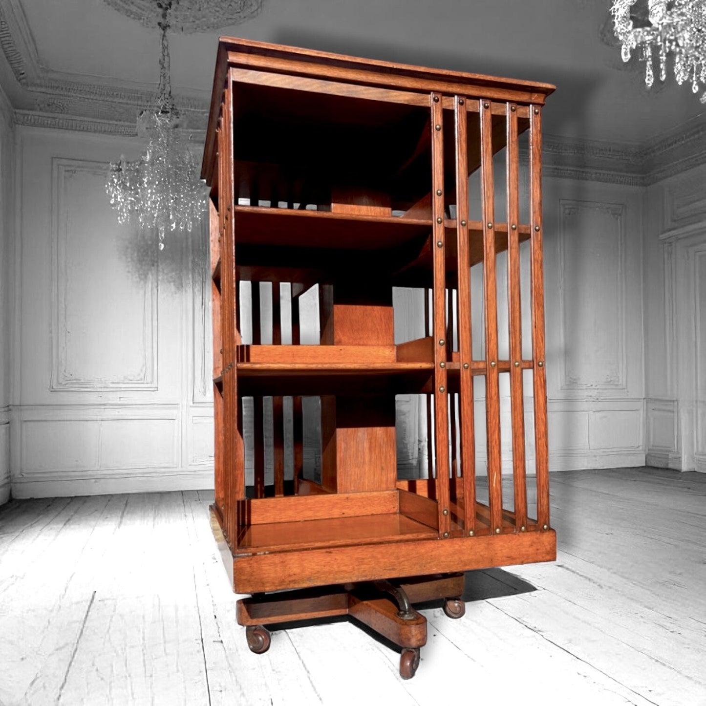 Antique Edwardian Revolving Walnut Bespoke Bookcase,1910