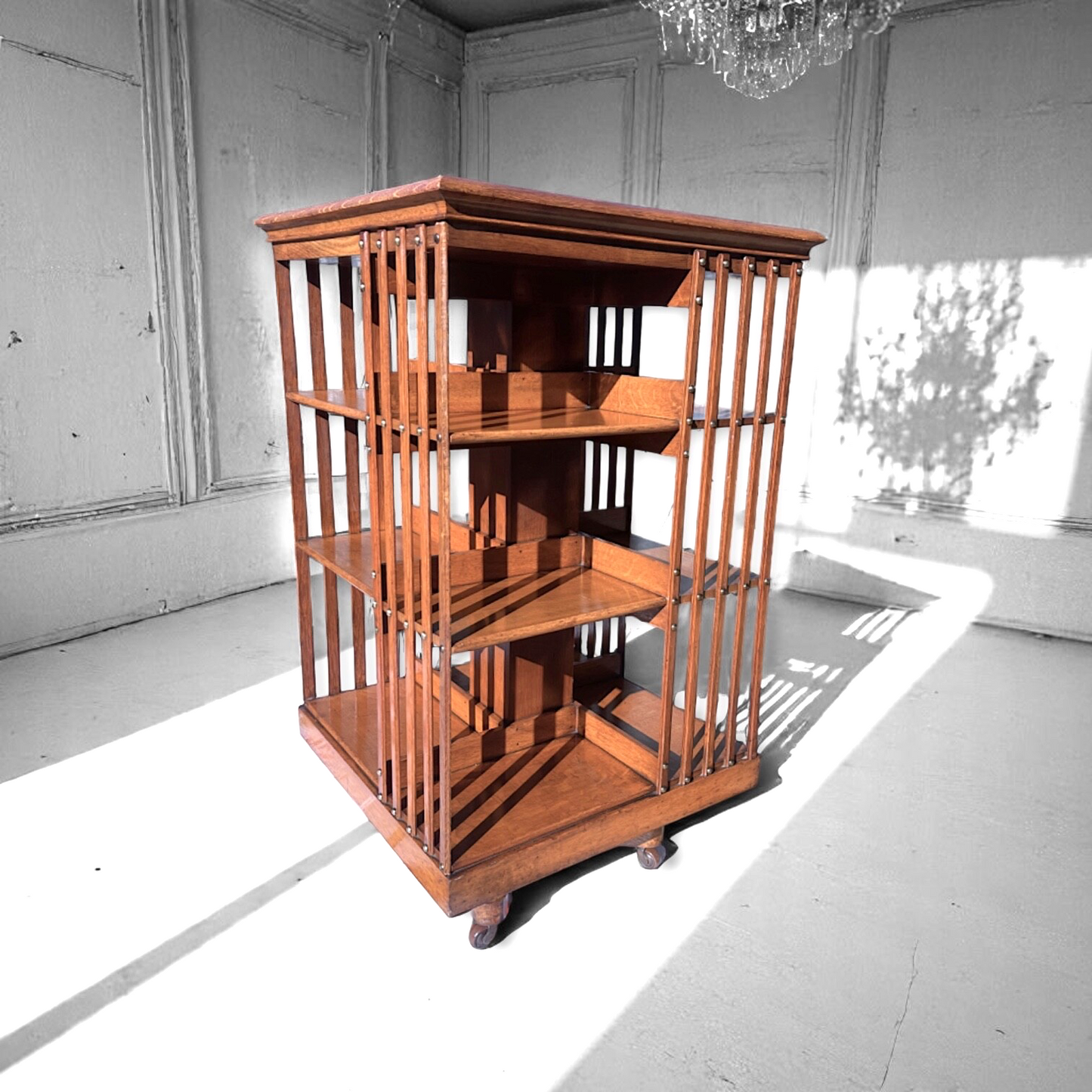 Antique Edwardian Revolving Oak Bespoke Bookcase,1910