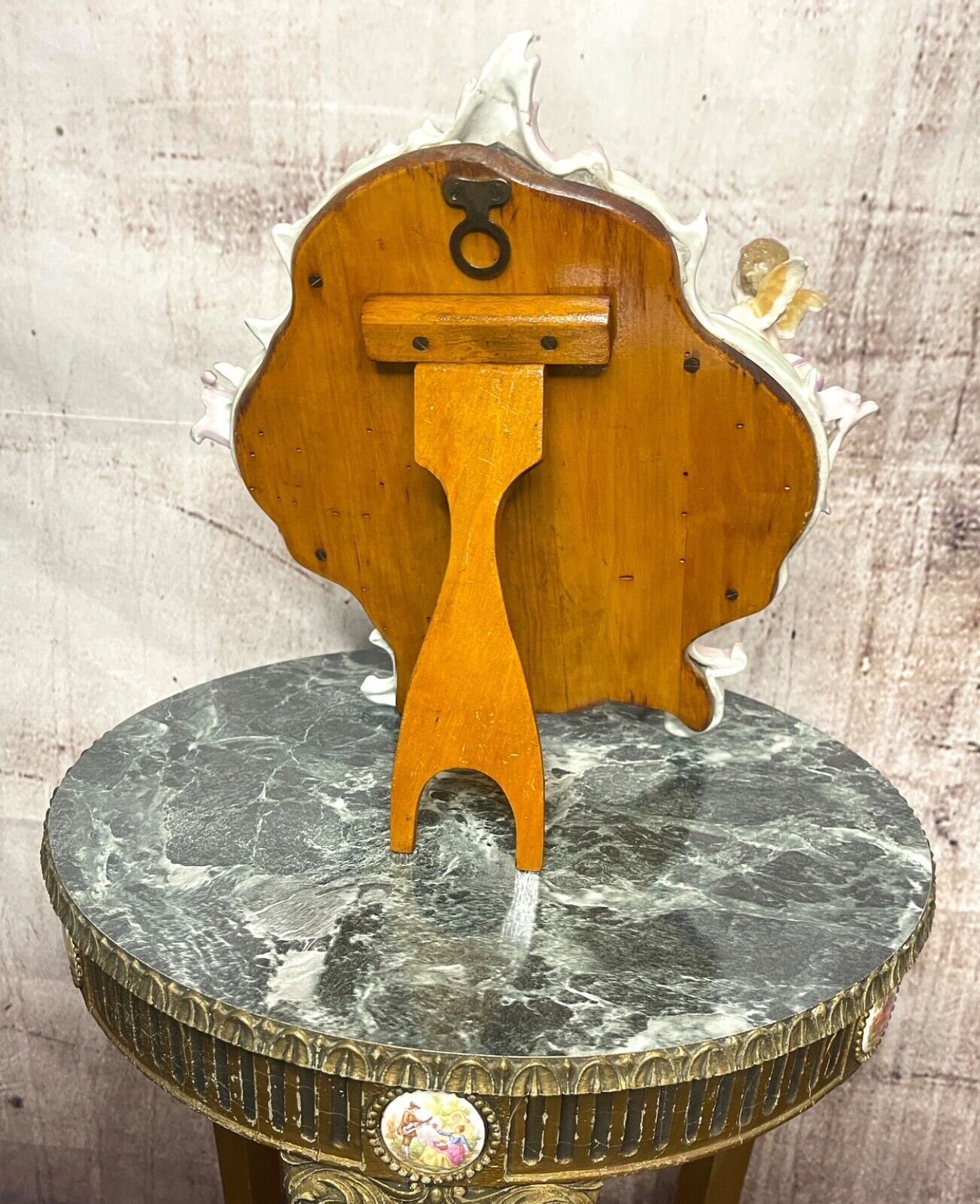 Sherholtz Dresden Porcelain Cherub Flower Vanity Mirror ,wall mount or stand.