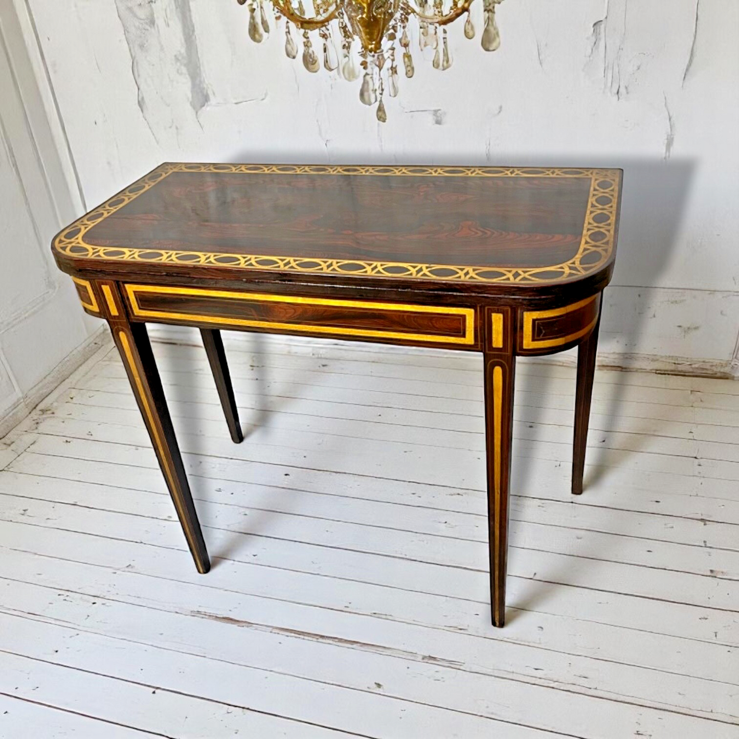 Antique Regency Rosewood & Gilt Fresco Folding Card Table c.1815–1825