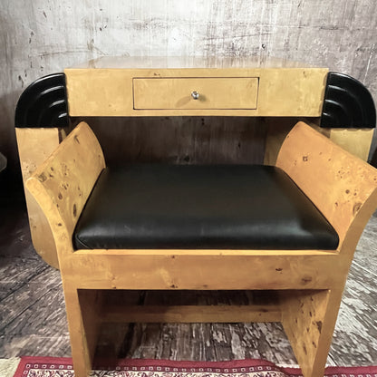 Art Deco burr maple console table with stool c1930