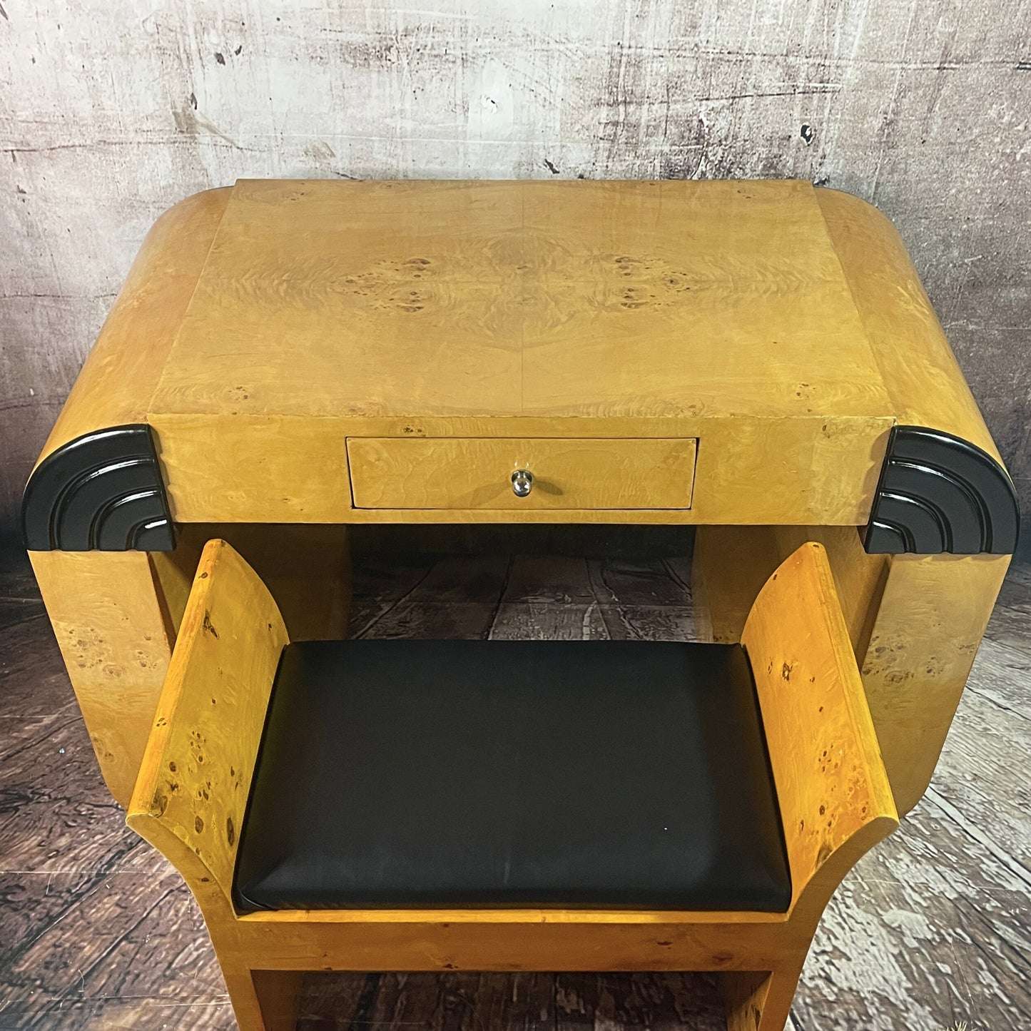 Art Deco burr maple console table with stool c1930