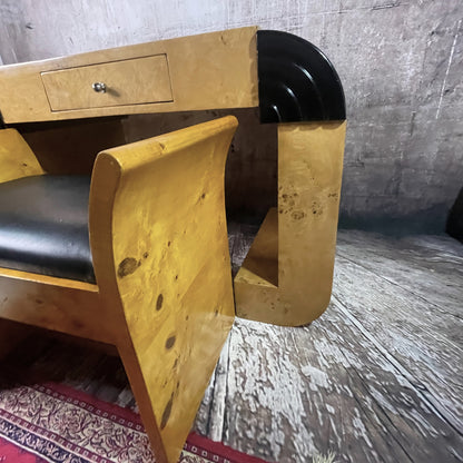 Art Deco burr maple console table with stool c1930