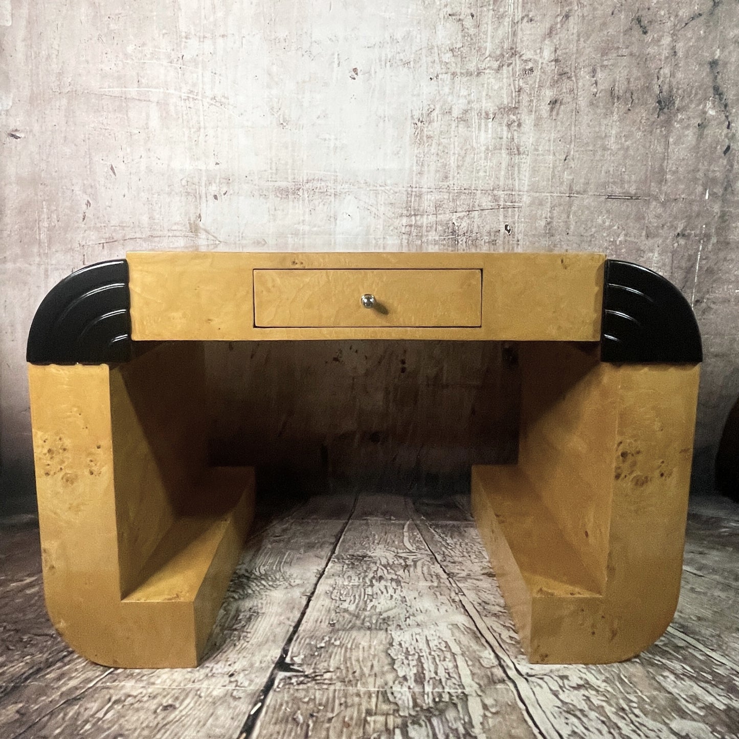 Art Deco burr maple console table with stool c1930