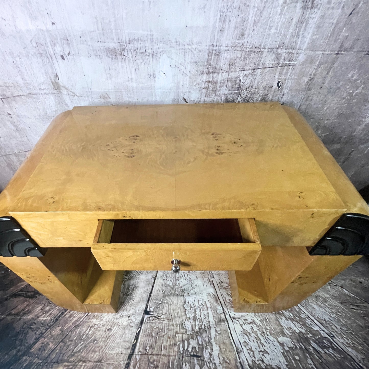 Art Deco burr maple console table with stool c1930