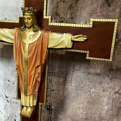 Corpus Christi 1950's Large Wooden Altar Crucifix