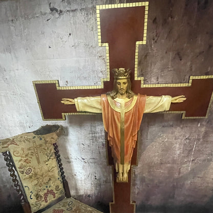 Corpus Christi 1950's Large Wooden Altar Crucifix