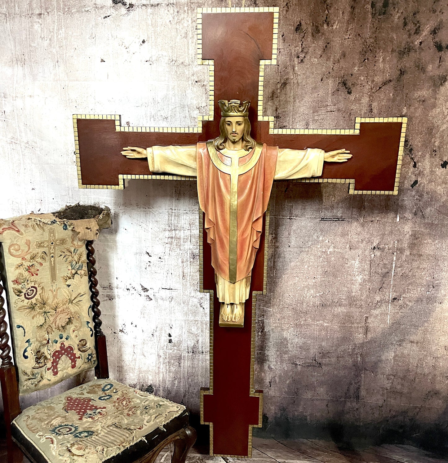 Corpus Christi 1950's Large Wooden Altar Crucifix