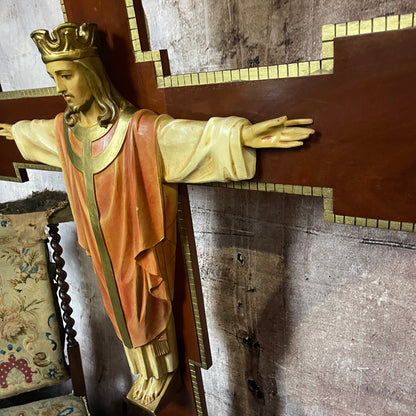 Corpus Christi 1950's Large Wooden Altar Crucifix