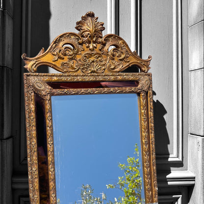 Antique Gilt Gesso Rocco Mirror,Ruby Red Cushion Framed French Style Mirror.1860