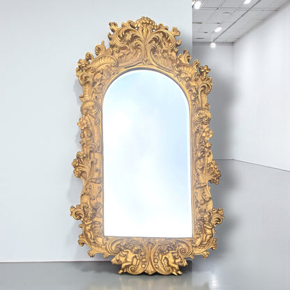 French 19th C Rococo Revival Giltwood Mirror – Cherubs, Antique Gesso